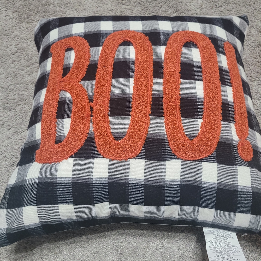 BOO Throw Pillow 20x20 Buffalo Check Halloween Farmhouse Decor